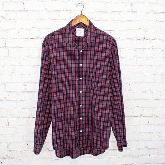 BILLY REID Men's Standard Cut Button up Shirt Red Blue check Size 2XL - Picture 2 of 5